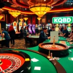 Engaged players at a bustling casino table showcasing KQBD betting excitement and colorful chips.