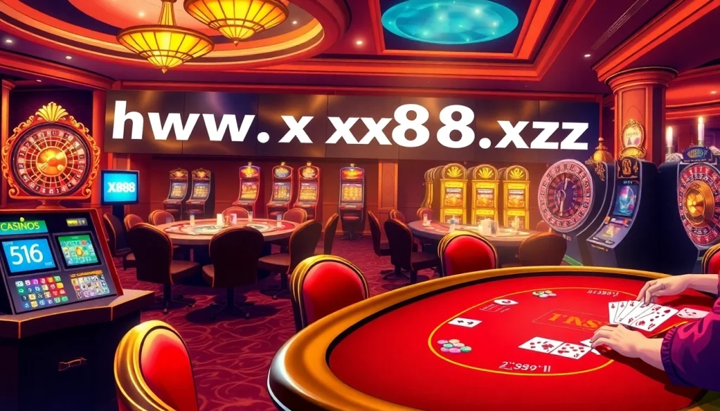 Players reveling at a blackjack table in a luxurious casino ambiance featuring https://xx88.xyz/ gaming excitement.