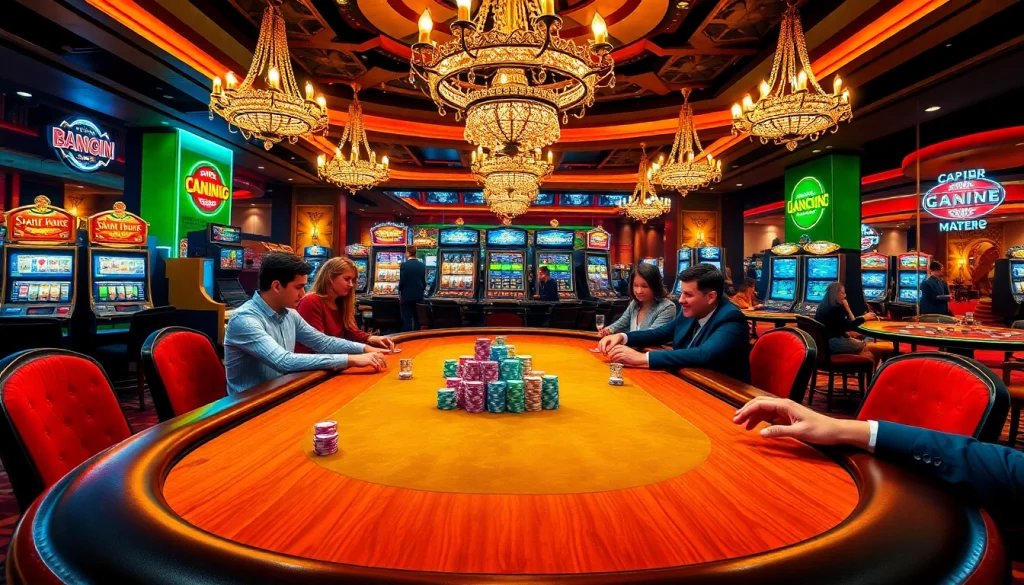 Experience the thrill of poker at https://x333.shop/ with vibrant chips and engaging players at an upscale casino table.
