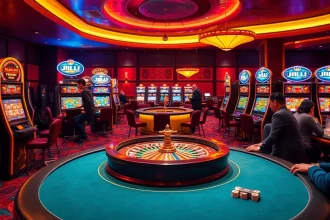 Experience the thrill of JILI as players engage with vibrant slot machines and exciting casino games.