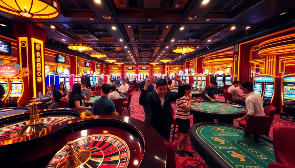 Lô đề players strategizing at a vibrant casino table in a thrilling atmosphere full of betting excitement.
