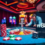 Exciting roulette action at rr88 casino, featuring poker chips and players engaged.
