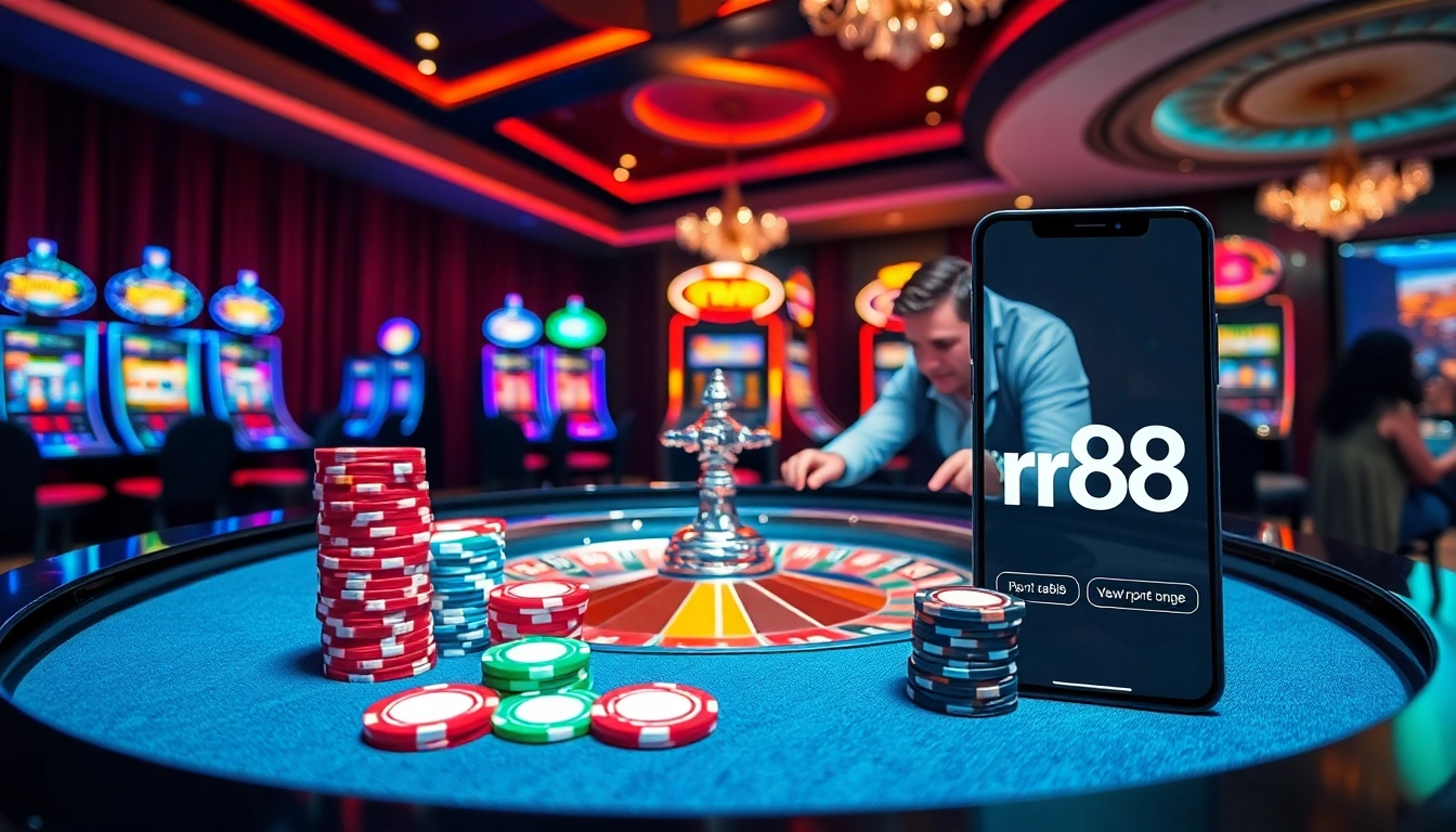 Exciting roulette action at rr88 casino, featuring poker chips and players engaged.
